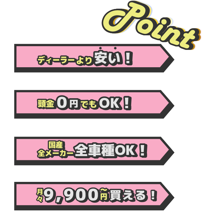 ポイント：ディーラーより安い！頭金0円でもOK！
