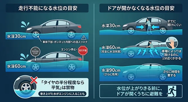 車が動かなくなる・ドアが開かなくなる高さ